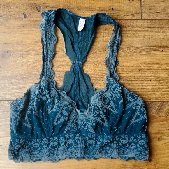 Free People Other - Free People Velvet Lace Bralette Bra XS Green Jade